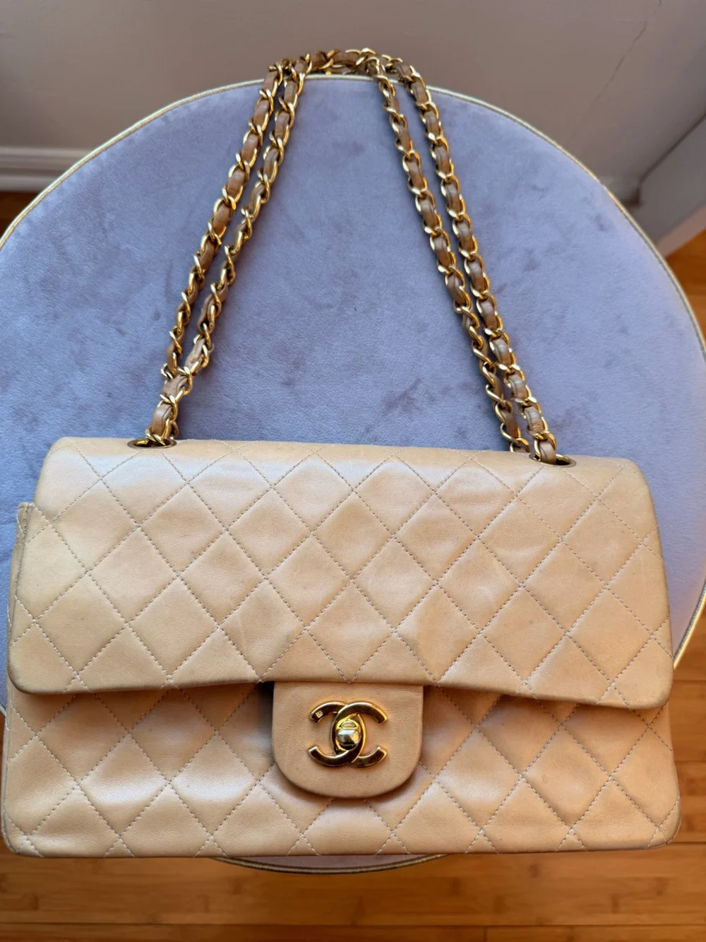 Chanel Vintage Double Flap Dark Beige Lambskin 24k gold plated handbag